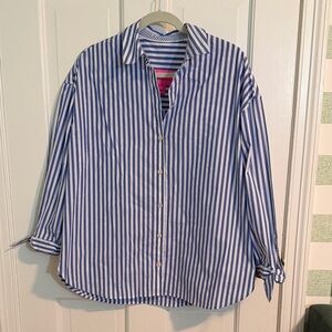 NWT Lilly Pulitzer Lesia Relaxed Button Down Blue & White Striped Shirt Size S